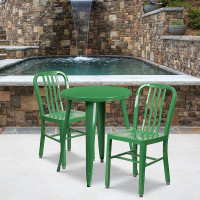 Flash Furniture CH-51080TH-2-18VRT-GN-GG 24" Round Metal Table Set with Back Chairs in Green
